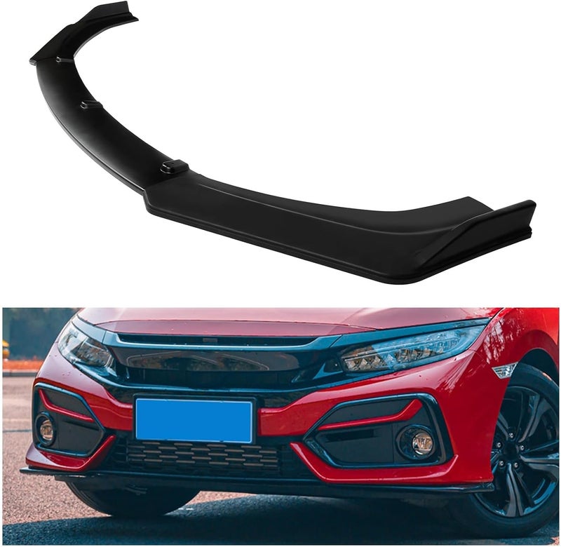 Kojem 3Pcs Front Bumper Lip Compatible with 2016-2021 Honda Civic 10th 4DR Sedan Under Chin Spoiler Splitter Plastic (Matte Black) NOT Fit 2D Coupe and 5D Hatchback - Image 1